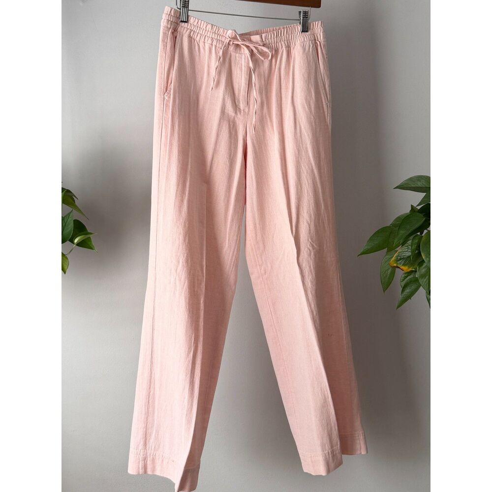Talbots Light Pink Wide Leg Linen Blend Drawstring Pull On Pants Womens 8